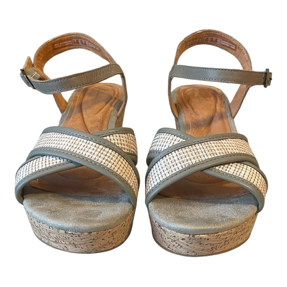 Clarks Womens Elleri Plum Olive Leather Textured Cork Ankle Strap Shoes Sz 9.5 W - Picture 6 of 12